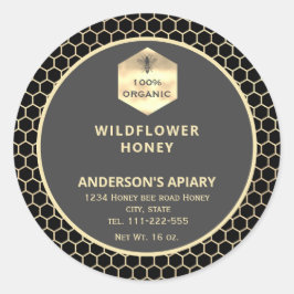 Modernes Gütezeichen für Honigweine aus Gold Runder Aufkleber