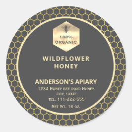 Modernes Gütezeichen für Honigweine aus Gold Runder Aufkleber