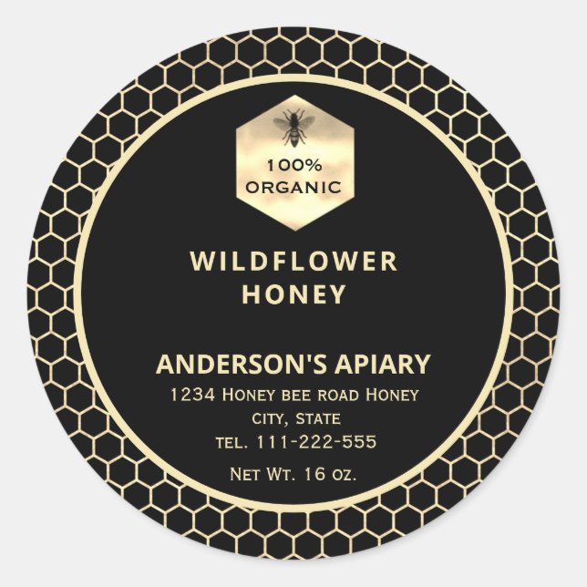 Modernes Gütezeichen für Honigweine aus Gold Runder Aufkleber (Vorderseite)