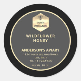 Modernes Gütezeichen für Honigweine aus Gold Runder Aufkleber