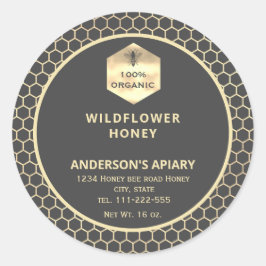 Modernes Gütezeichen für Honigweine aus Gold Runder Aufkleber