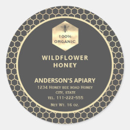 Modernes Gütezeichen für Honigweine aus Gold Runder Aufkleber