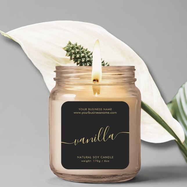 Modernes Gütezeichen für schwarze Goldschrift-Kerz Quadratischer Aufkleber (Von Creator hochgeladen)