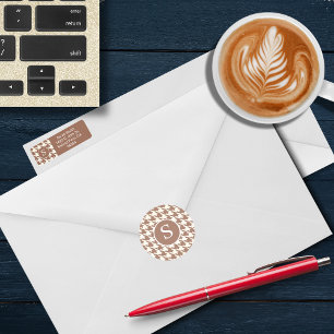 Modernes Hahnentrittmuster Mocha Mousse & White Mo Runder Aufkleber