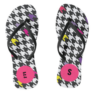 Modernes Hahnentrittmuster Muster Rosa Lila gelb Flip Flops