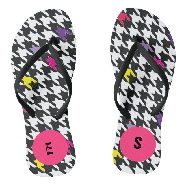 Modernes Hahnentrittmuster Muster Rosa Lila gelb Flip Flops (Fußbett)