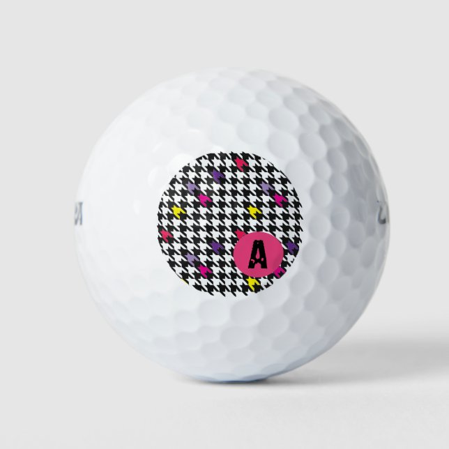 Modernes Hahnentrittmuster Muster Rosa Lila gelb Golfball (Vorderseite)