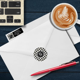 Modernes Hahnentrittmuster Schwarz/Weiß Monogramm Runder Aufkleber