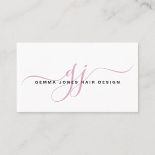 Modernes Hair Stylist Pink Script Monogram White Visitenkarte