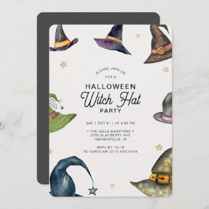 Modernes Halloween-Grau-Hexenhut-Party Einladung