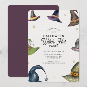 Modernes Halloween-Lila-Hexenhut-Party Einladung