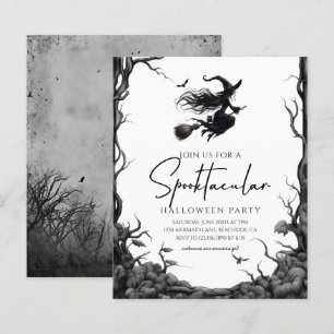 Modernes Halloween-Party Schwarz-Weiß-Einladung