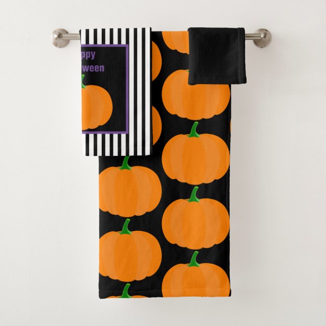 Modernes Halloween Pumpkin Dekorativ 3-teilig Badhandtuch Set (Insitu)