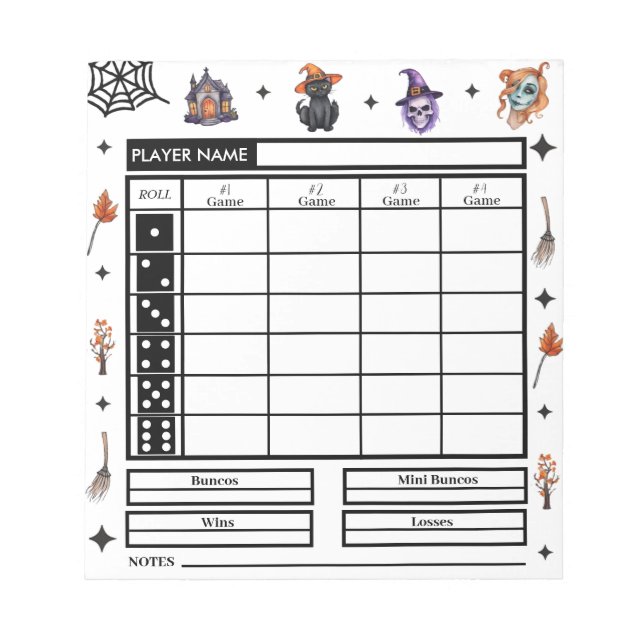 Modernes Halloween Theme Bunco Score Pad Notizblock (Vorderseite)
