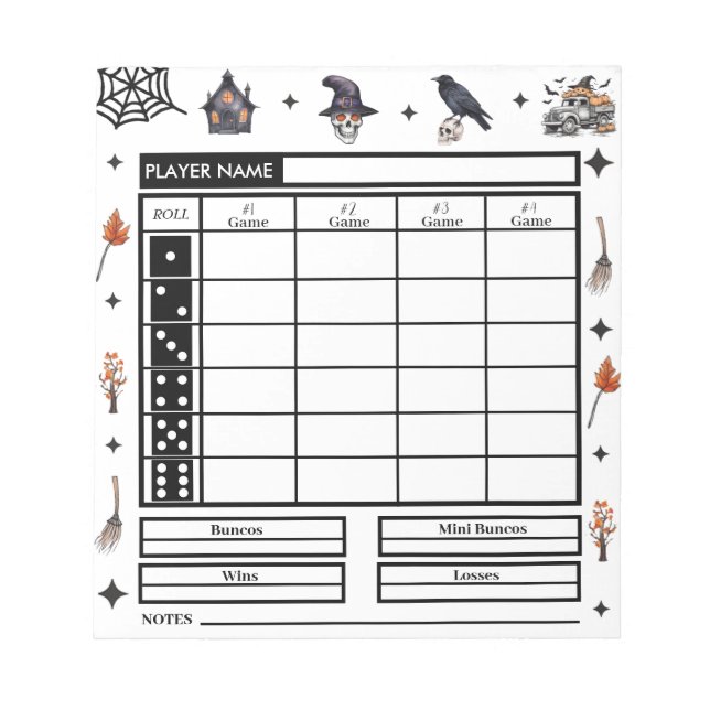 Modernes Halloween Theme Bunco Score Pad Notizblock (Vorderseite)