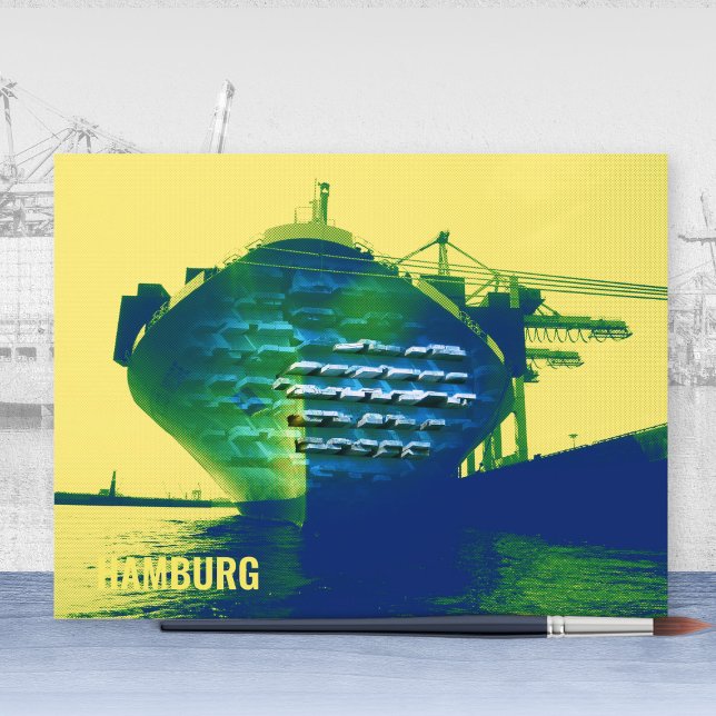Modernes Hamburger Hafenschiff Sachers Artwork Postkarte (Modern Hamburg Port Ship Sachers Artwork Postcard ©Susanne Sachers - Sunny Mind Design 🌞)