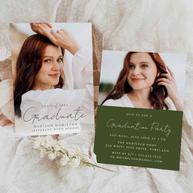 Modernes, handgeschriebenes Green Script 2 Foto Ab Einladung (Von Creator hochgeladen)