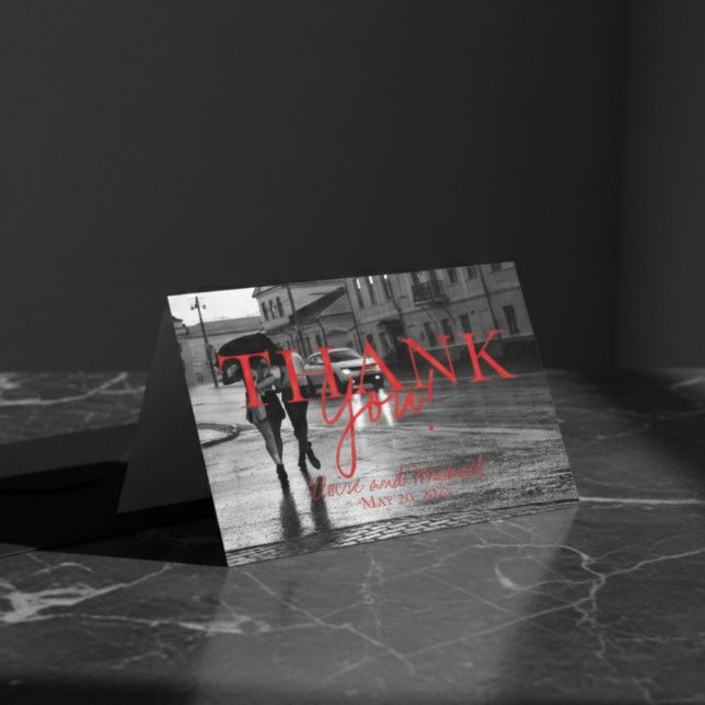 Modernes, handgeschriebenes Hochzeitsszenario-Foto Dankeskarte (Modern Modern Handwritten Wedding Photo Thank You)