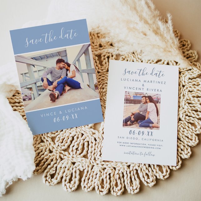 Modernes handgeschriebenes Script Cloud Blue Weddi Save The Date (Von Creator hochgeladen)
