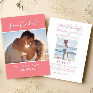 Modernes handgeschriebenes Script Coral Pink Weddi Save The Date