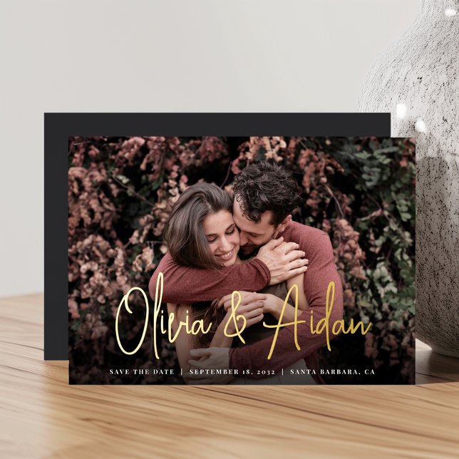 Modernes handgeschriebenes Script-Foto Save the Da Folieneinladung (Von Creator hochgeladen)