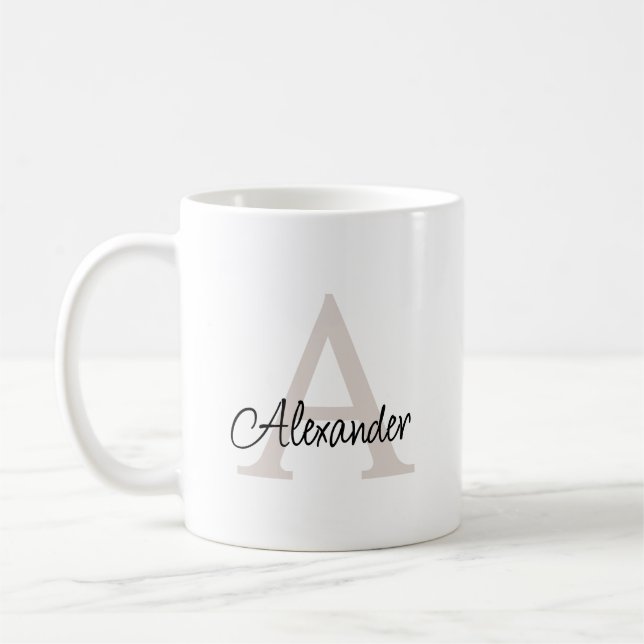 Modernes handgeschriebenes Script Monogram & Name Kaffeetasse (Links)