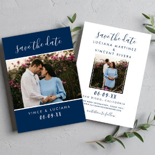 Modernes handgeschriebenes Script-Navy-Hochzeitssk Save The Date