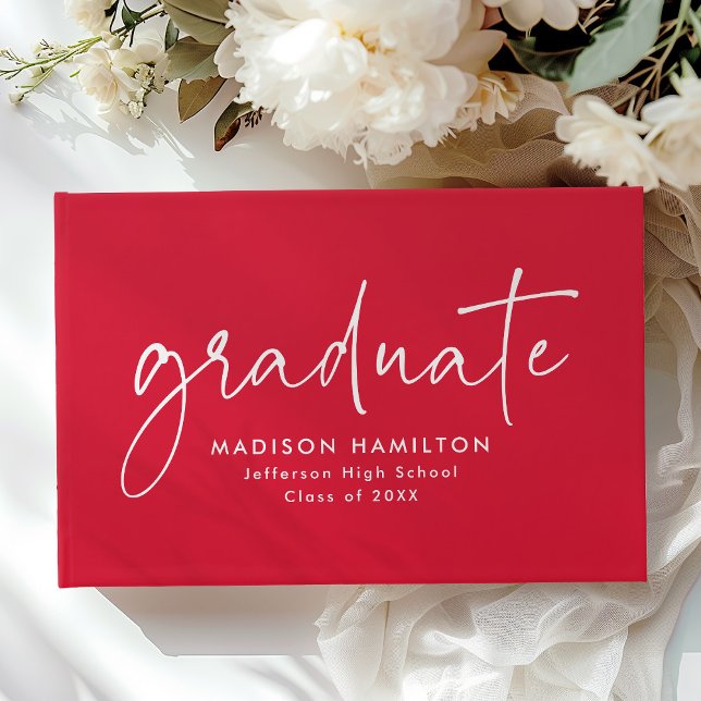 Modernes, handgeschriebenes Script Red Foto Abschl Gästebuch (Von Creator hochgeladen)