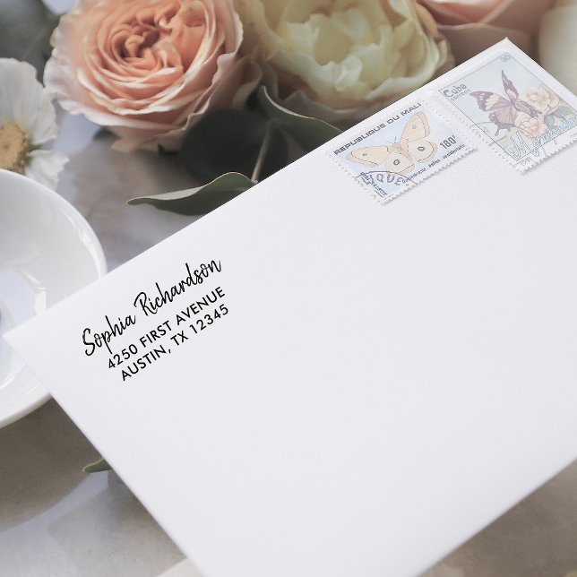 Modernes handgeschriebenes Skript | RÜCKSENDEADRES Permastempel (A simple and minimalist return address stamp with modern handwritten script)