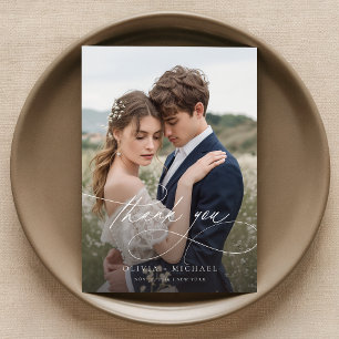 Modernes handgeschriebenes SkriptWedding-Foto Dankeskarte