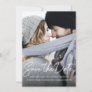 Modernes handgeschriebenes Weißkalligrafie-Foto Save The Date