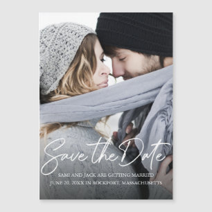 Modernes handgeschriebenes White Calligraphy Foto  Magneteinladung