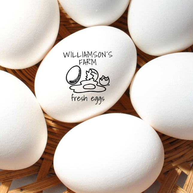 Modernes, handgezeichnet Frischeier Familienbetrie Gummistempel (Modern Hand-drawn Fresh Eggs Family Farm Name Egg Rubber Stamp)