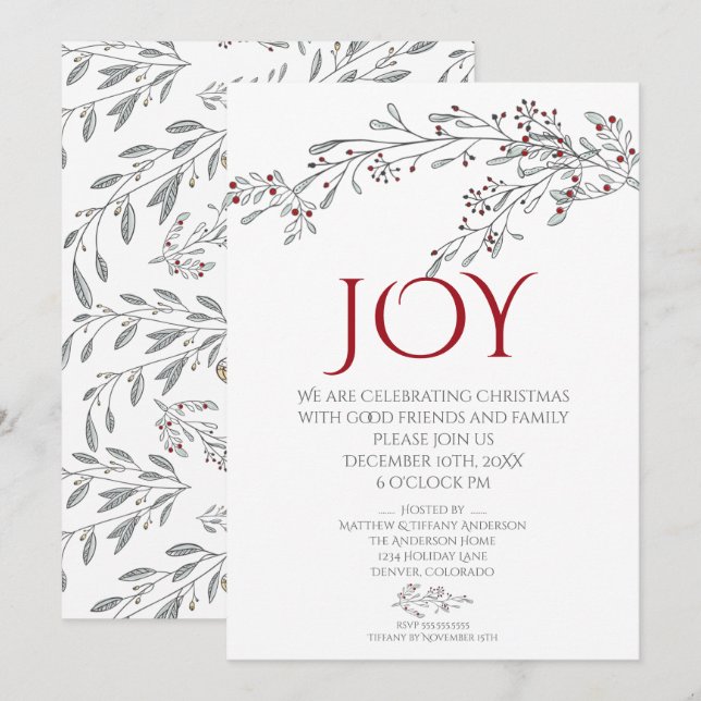 Modernes handgezeichnetes Doodle Mistletoe Weihnac Einladung (Vorne/Hinten)