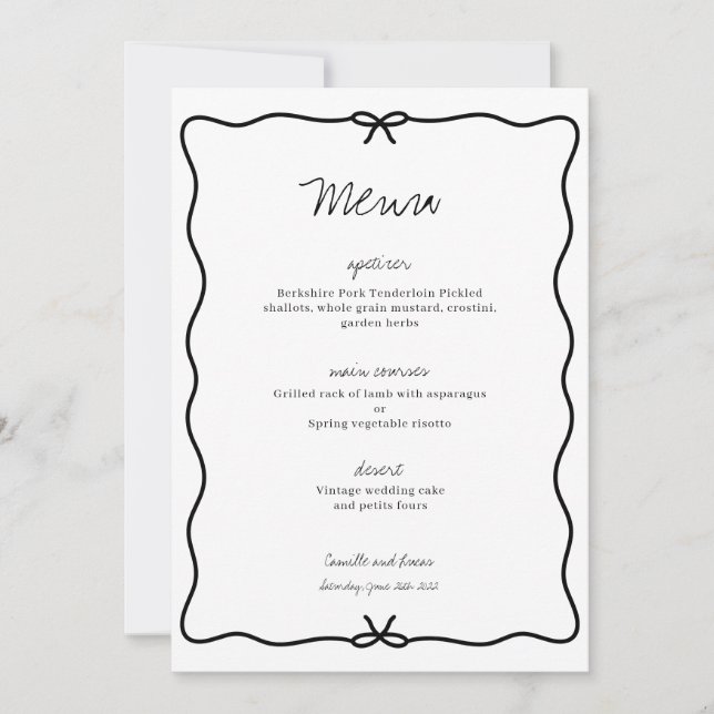 Modernes, handgezeichnetes Hochzeitsmenü Einladung (Vorderseite)