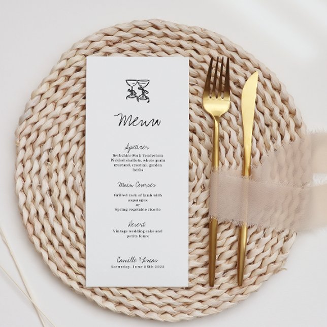 Modernes, handgezeichnetes Hochzeitsmenü Menükarte (Von Creator hochgeladen)