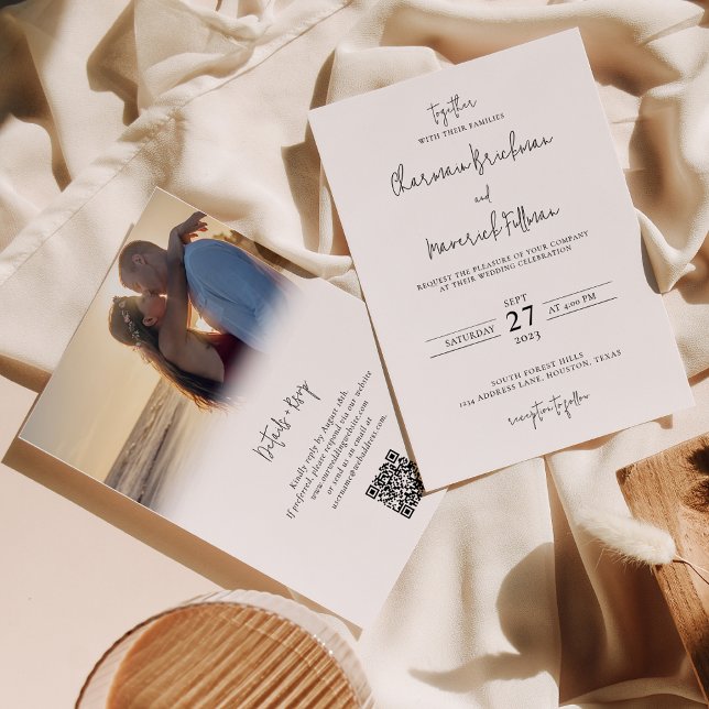 Modernes Handskript-Foto mit RSVP-QR-Code Einladung (Von Creator hochgeladen)