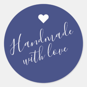 Modernes Handwerk mit Liebe-Drehbuch, blaues Herz Runder Aufkleber
