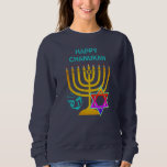 Modernes Hanukkah HAPPY CHANUKAH Sweatshirt<br><div class="desc">Modernes Hanukkah HAPPY CHANUKAH unisex Sweatshirt, mit CUSTOMIZABLE TEXT, entworfen mit Imitaten goldene Menorah, farbenfrohe Star of David und silberfarbene dreidel plus CUSTOMIZABLE GREETING, sodass Sie Ihre eigenen Gruß. Ideal für Damen und Herren, für die Hanukkah Saison. Wählen Sie aus einem breiten Bereich von Hanukkah-Kleidung und Geschenken, die von Berean...</div>