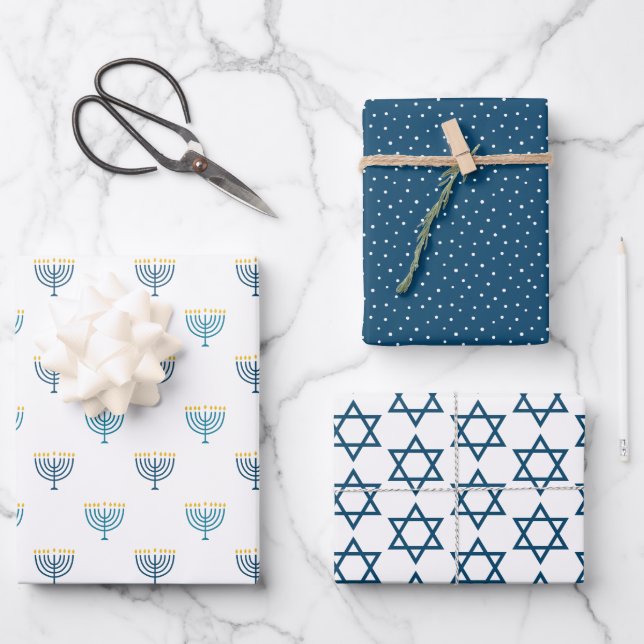 Modernes Hanukkah Packpapier - Marine Geschenkpapier Set (Vorderseite)