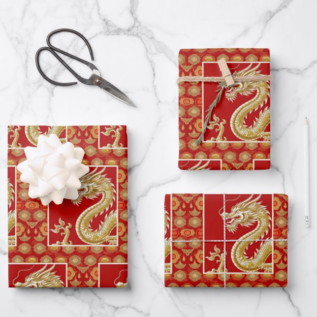 Modernes Happy Chinese New Year Modernes Asian Mus Geschenkpapier Set (Vorderseite)
