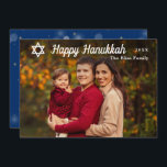 Modernes Happy Hanukkah Blue and Gold Foto Feiertagskarte<br><div class="desc">Moderne Happy Hanukkah Blue and Gold Foto Holiday Card</div>