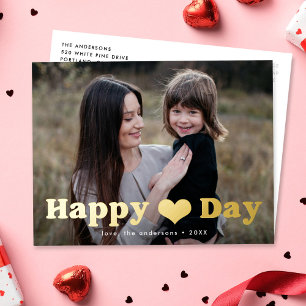 Modernes Happy Heart Day Foto Valentinstag Gold Folien Feiertagspostkarte
