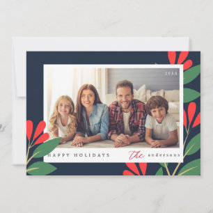 Modernes Happy Holidays Floral Custom Family Foto Feiertagskarte