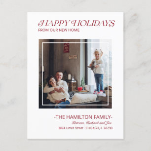 Modernes Happy Holidays Moving Announcement Foto Feiertagspostkarte