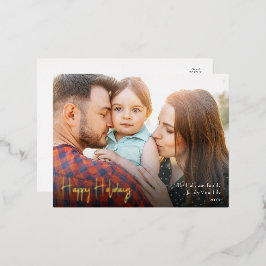 Modernes Happy Holidays Script Full Foto Gold Folien Feiertagspostkarte