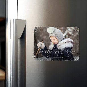 Modernes Happy Holidays Script Snow Flurries Foto Magnet