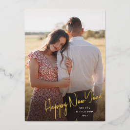 Modernes Happy New Year Simple Script Foto Folien Feiertagskarte