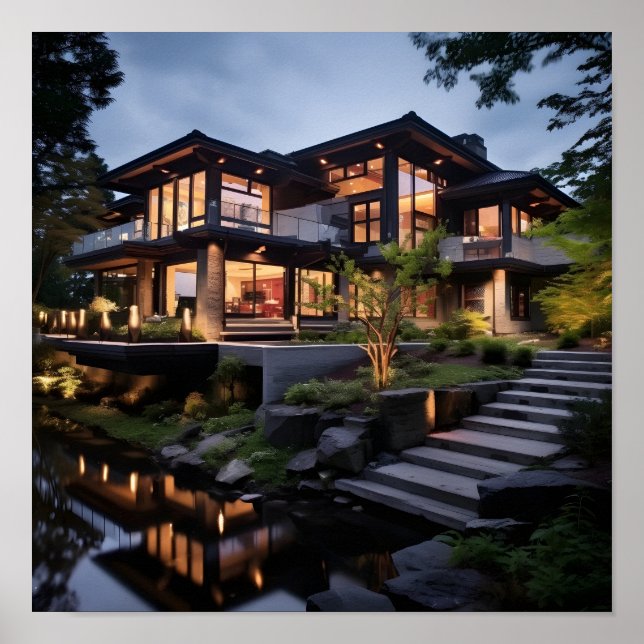 Modernes Haus mit Wasservorkommen Poster (Vorne)