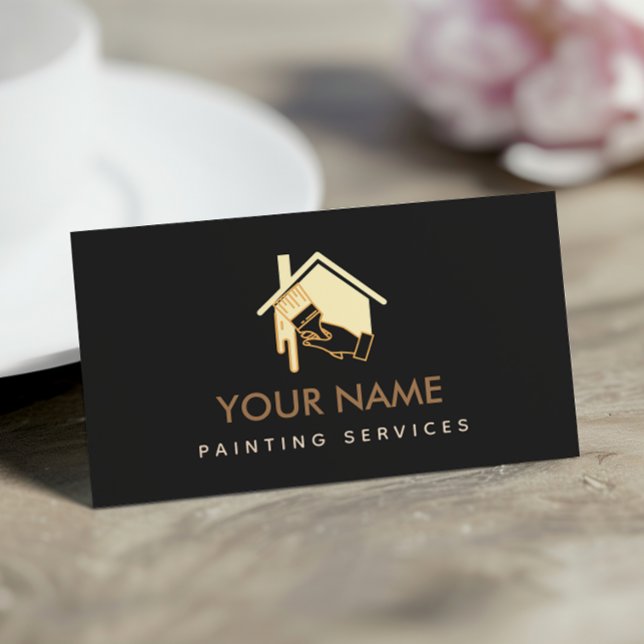 Modernes Haus Pinselstrich neutrale Creme & Black Visitenkarte (Von Creator hochgeladen)